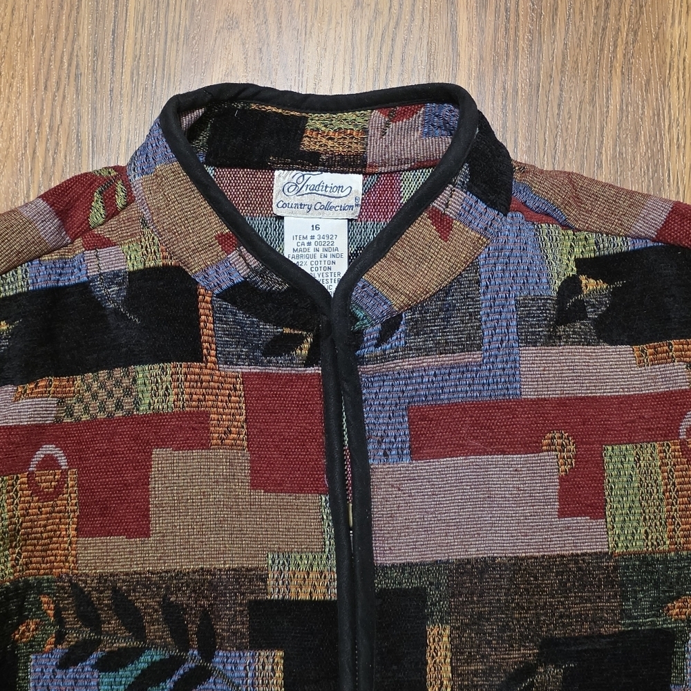 Vintage Tradition Country Patchwork Tapestry Jacket Chenille Women's 16 D88 - Picture 4 of 9